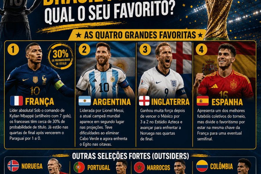 Sem o Brasil, quem leva a taça? Especialistas apontam os favoritos ao título e as seleções que podem surpreender